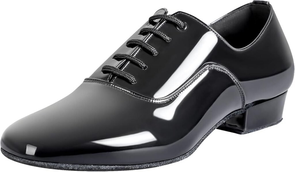 Linodes Men's Latin Dance Shoes 1 Inch Leather Sole Ballroom Salsa Tango Waltz Character Shoe