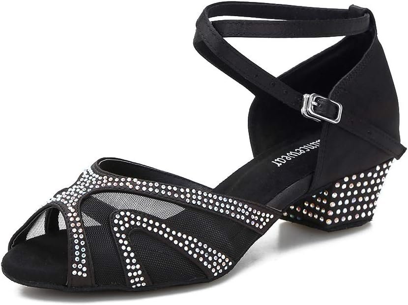 TTdancewear Rhinestones Ballroom Dance Shoes Women Latin Salsa Bachata Performance Dance Shoes Suede Sole